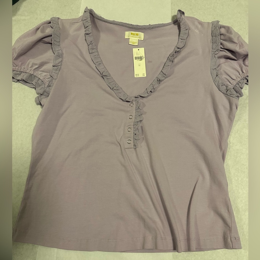 NWT $58 Anthropologie Maeve Lavender Ruffled Blouse XL